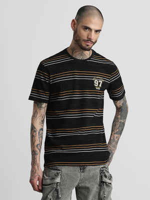 Black Striped Round Neck T-Shirt