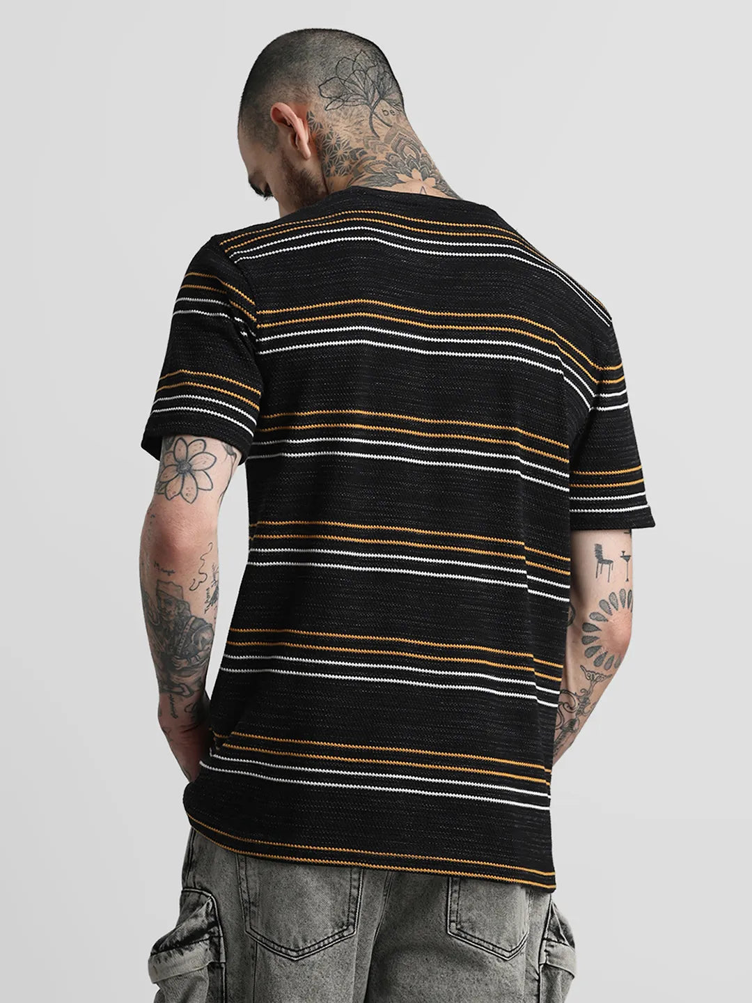Black Striped Round Neck T-Shirt