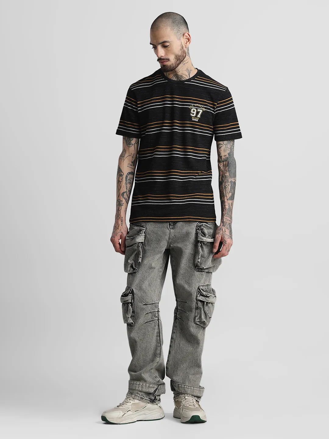 Black Striped Round Neck T-Shirt