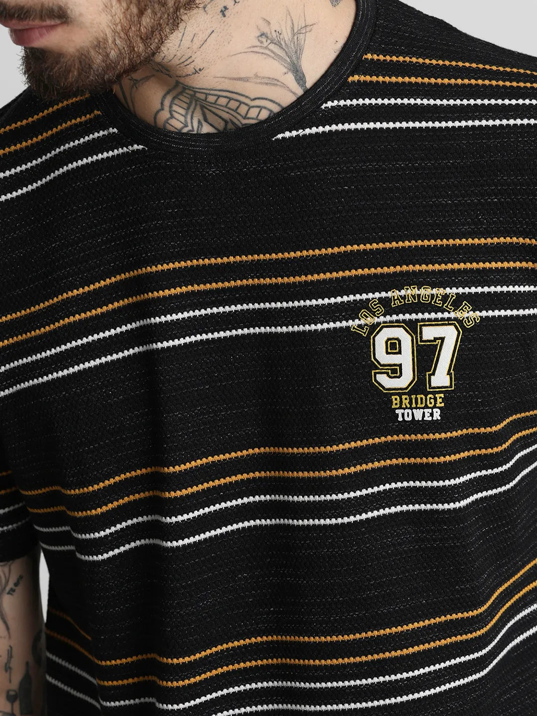 Black Striped Round Neck T-Shirt