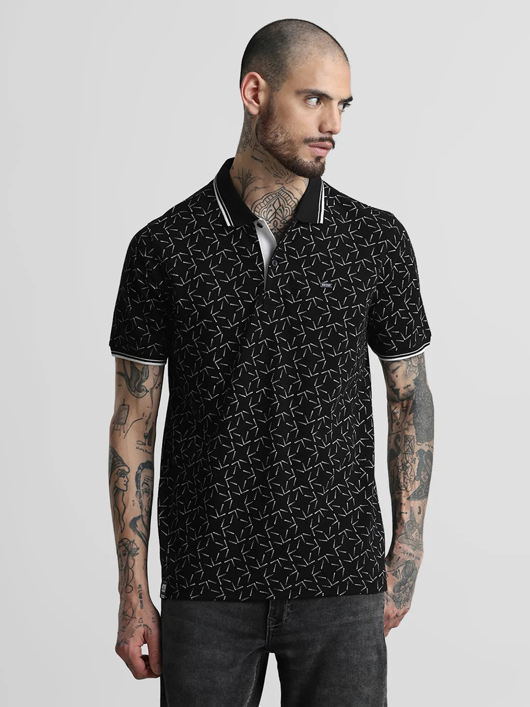 Black Printed Polo T-Shirt