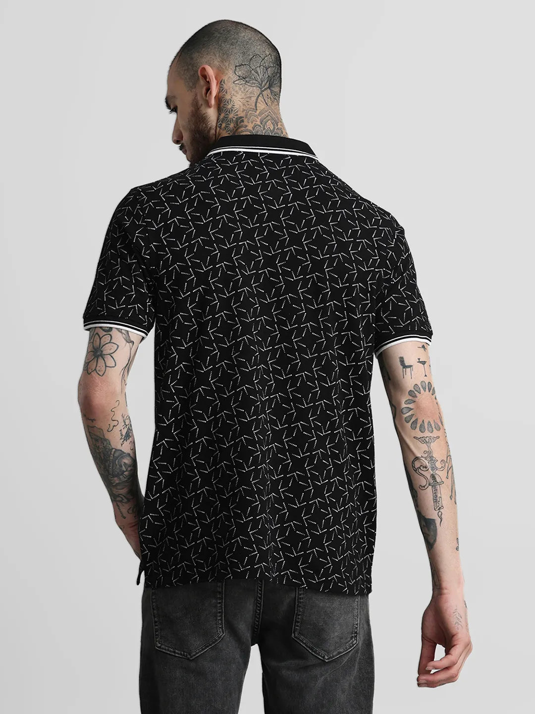 Black Printed Polo T-Shirt