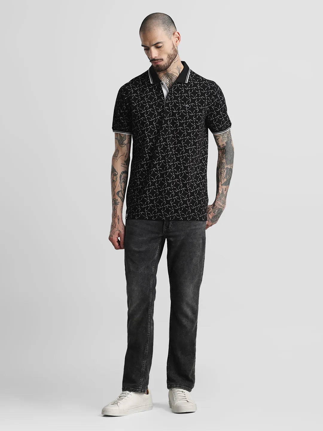 Black Printed Polo T-Shirt
