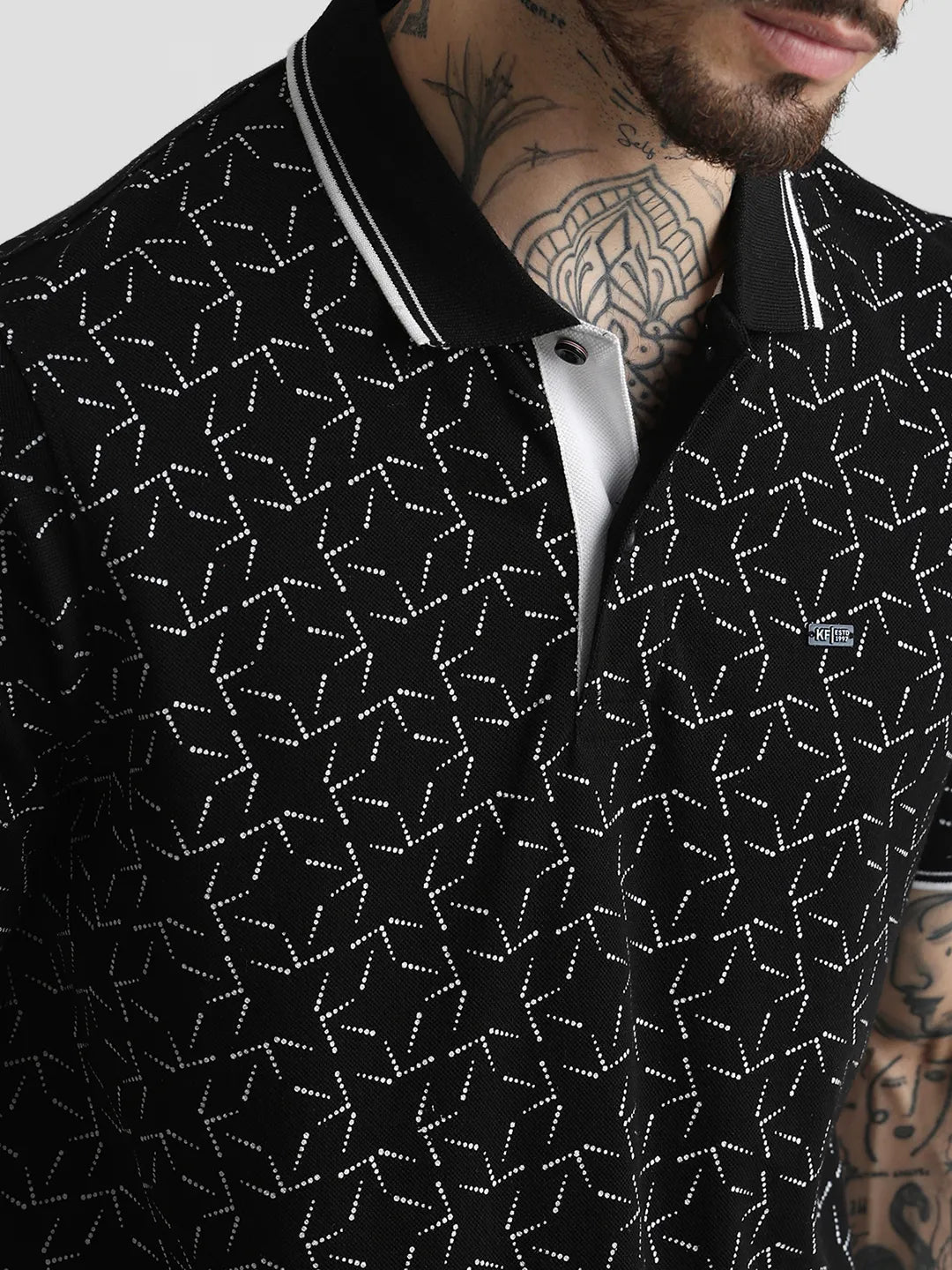 Black Printed Polo T-Shirt