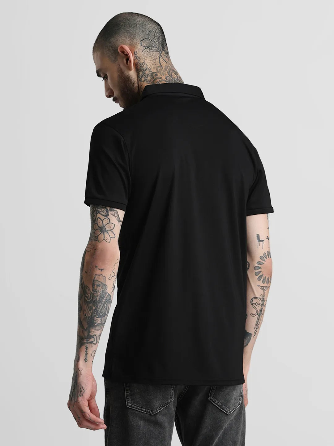 Black Printed  Polo T-Shirt