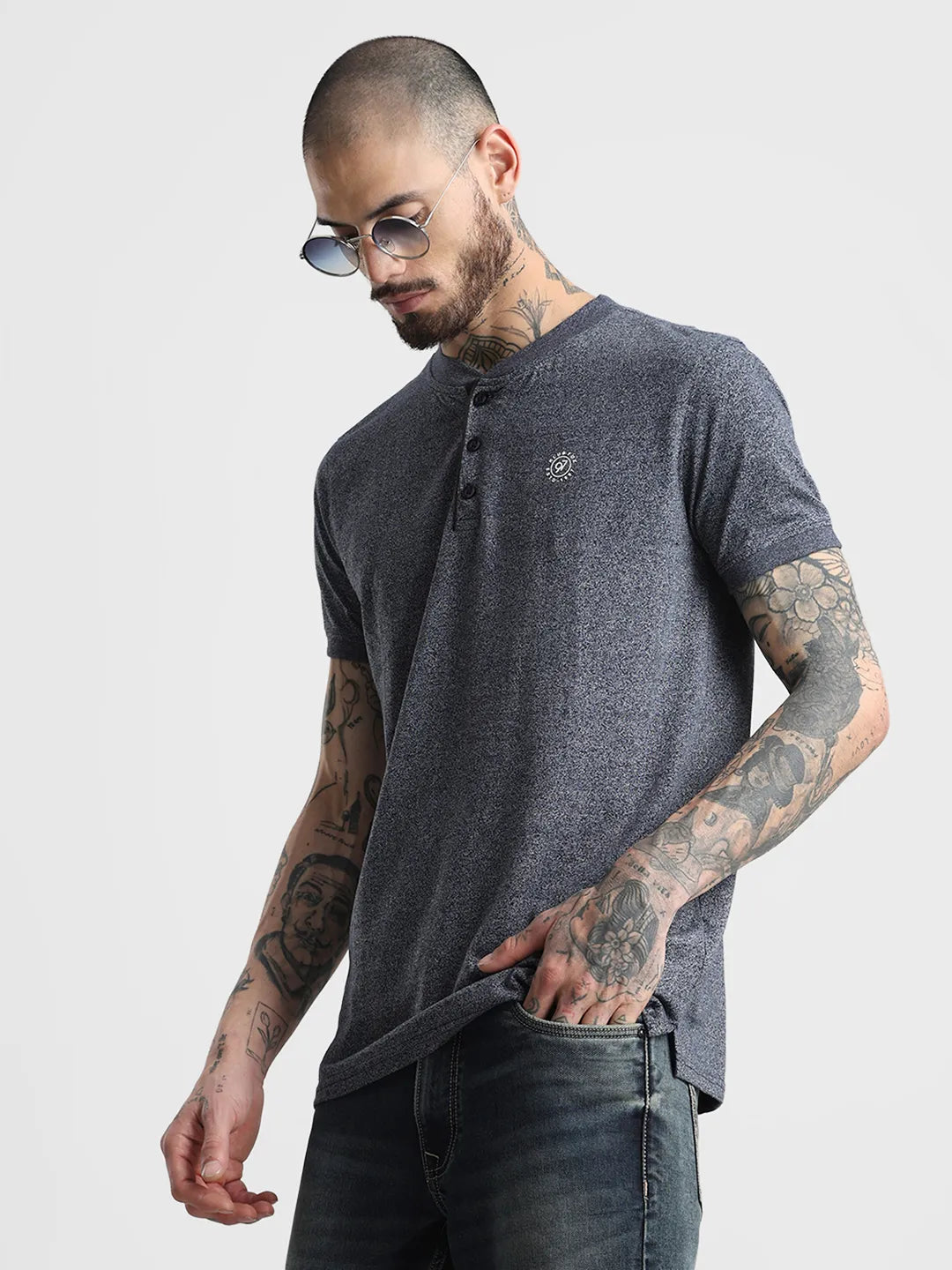 Grey Henley Polo T-Shirt