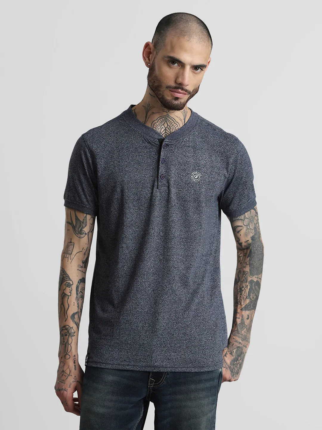 Grey Henley Polo T-Shirt
