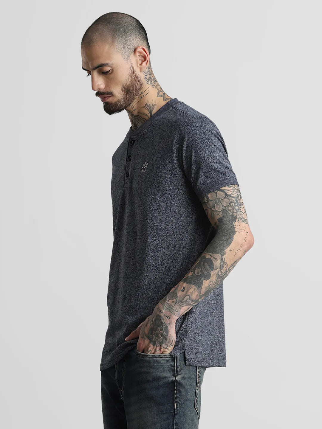 Grey Henley Polo T-Shirt
