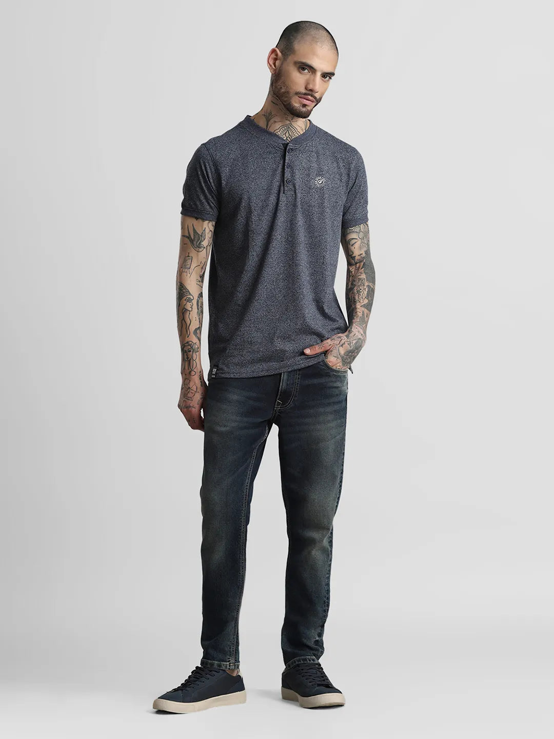 Grey Henley Polo T-Shirt