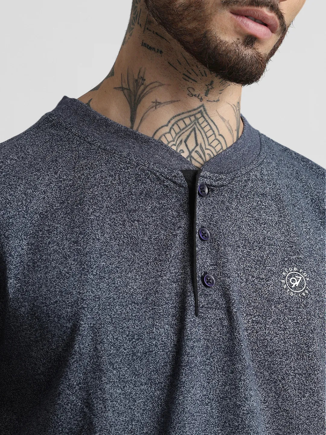 Grey Henley Polo T-Shirt