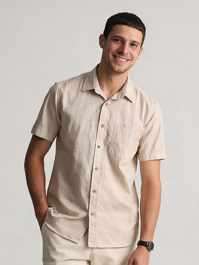 Beige Brown Self Checkered Shirt