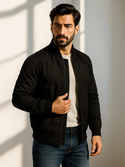 Black Solid Crew Jacket