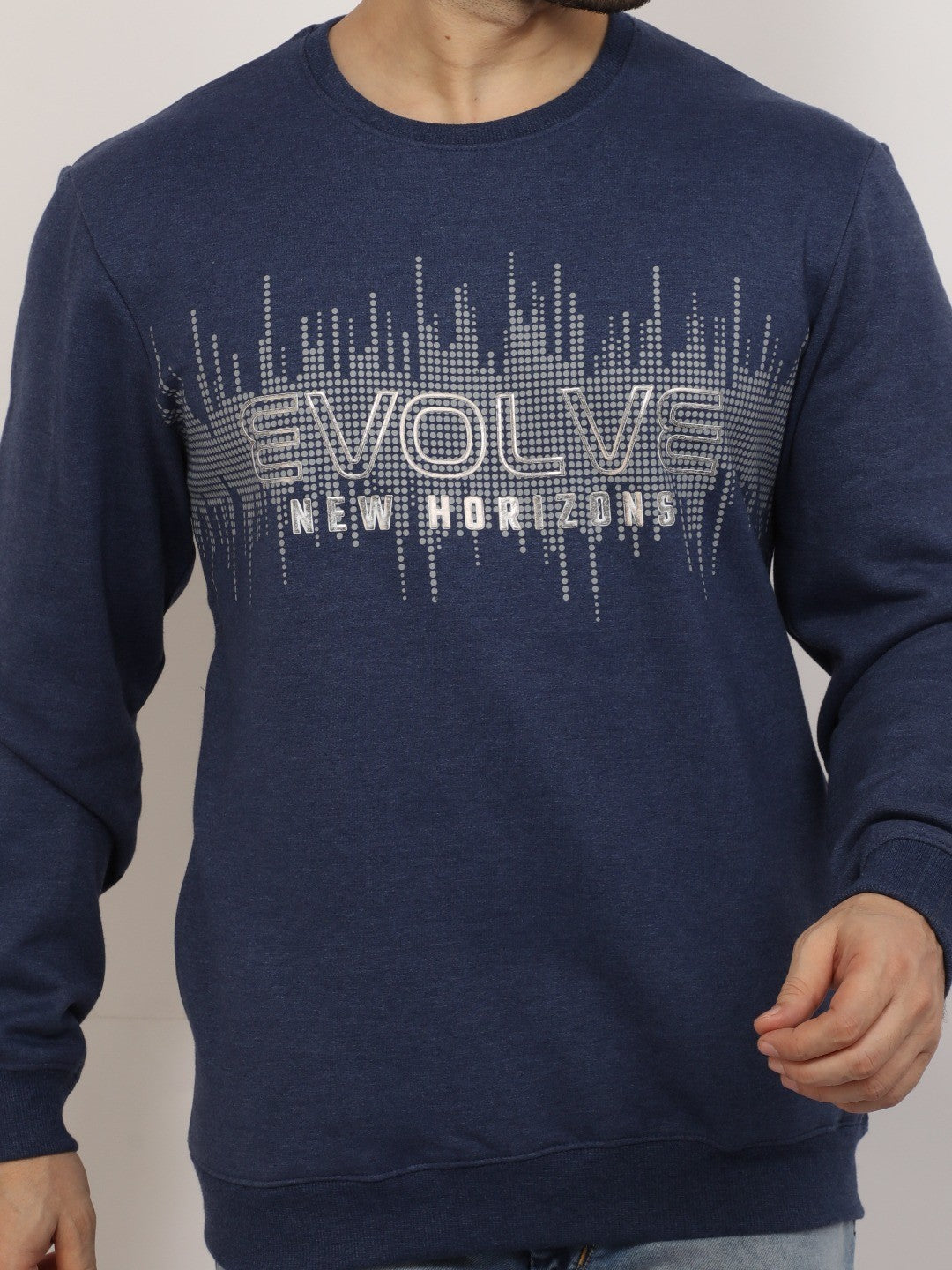 Navy Melange Printed Sweatshirt