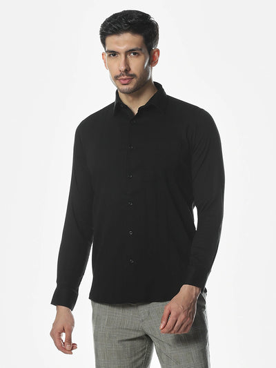 Black Slim Fit  Solid Shirt