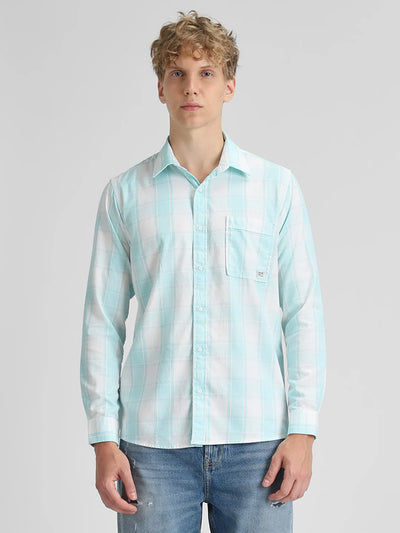 Teal Blue Checks Shirt