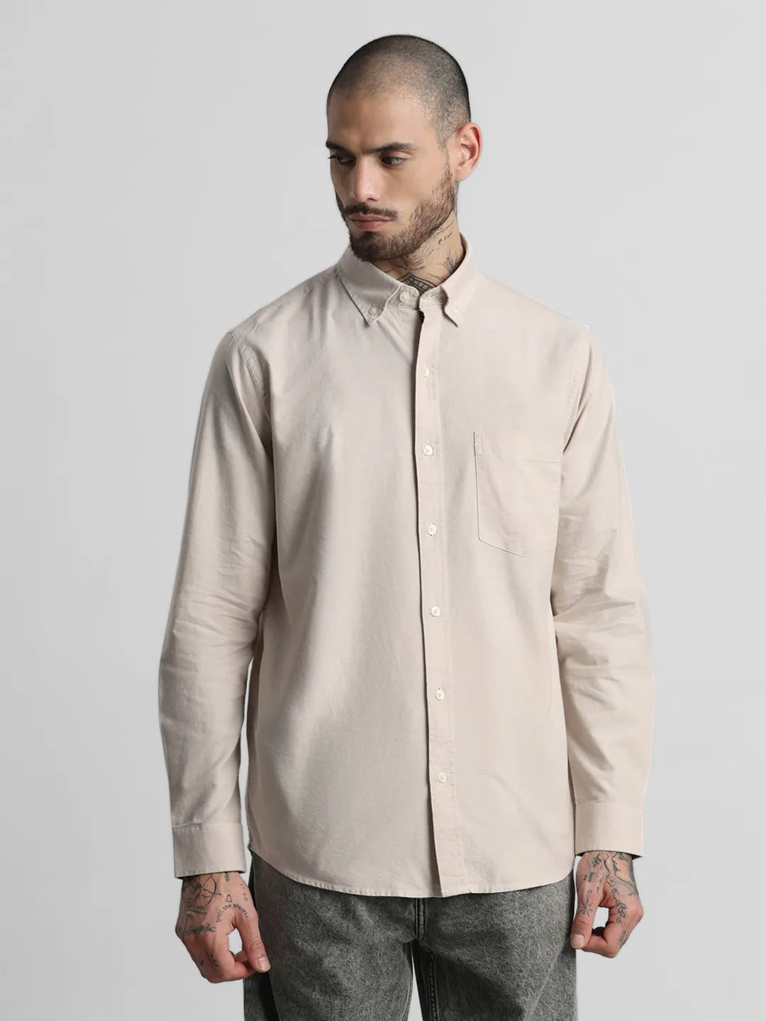 Cream Plain Shirt