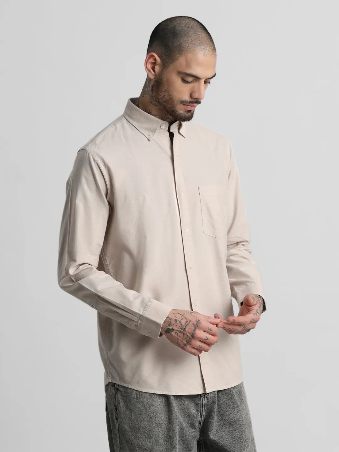Cream Plain Shirt