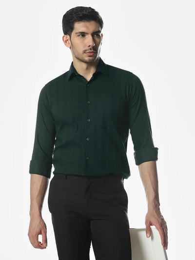 Peacock-Green Solid Slim Fit Shirt