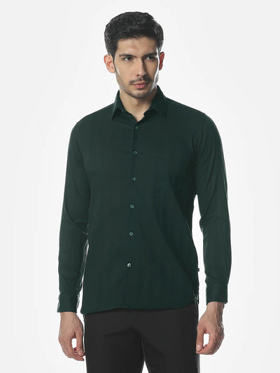 Peacock-Green Solid Slim Fit Shirt
