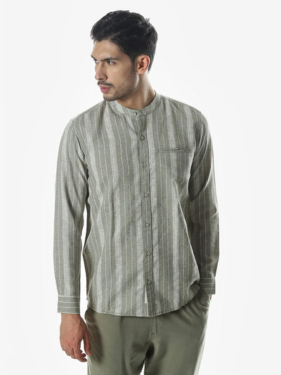 Light Olive Striped Slim Fit Shirt