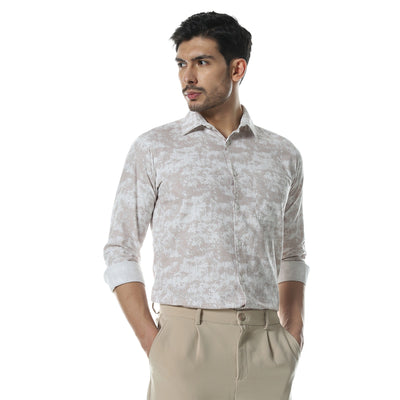 Peach Printed Slim Fit Shirt