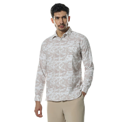 White Peach Printed Slim Fit Shirt