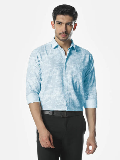 Blue Printed Slim Fit Shirt