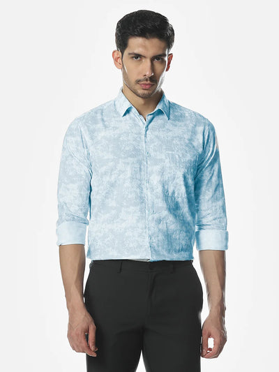 Blue Printed Slim Fit Shirt
