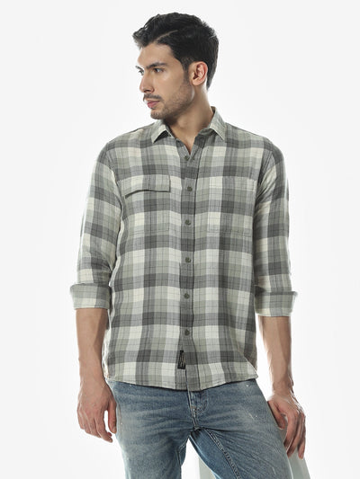 Olive Checks Slim Fit Shirt