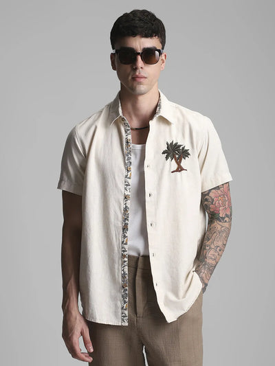 Natural Embroidered Solid Shirt