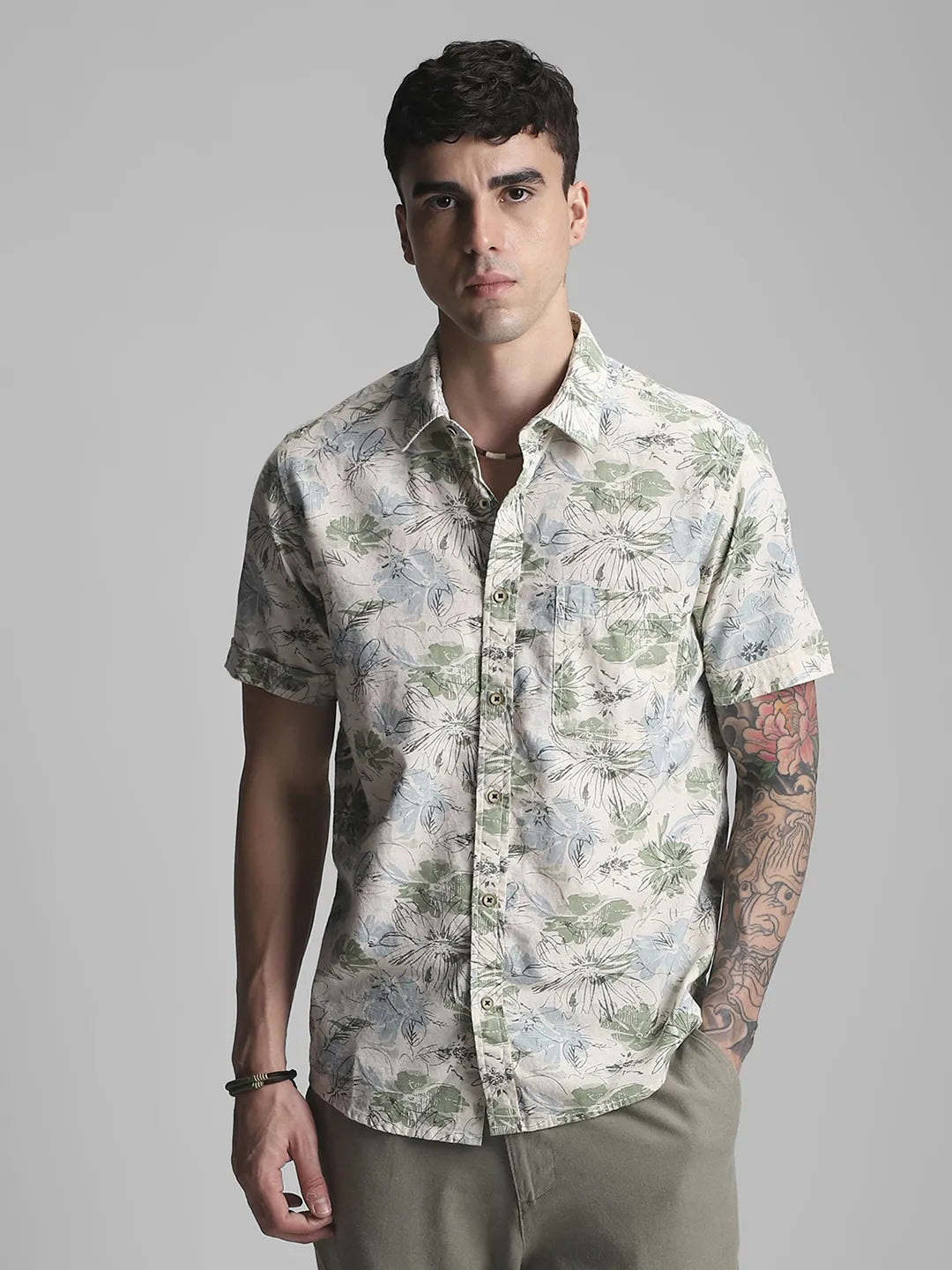Light Olive Printed Shirt