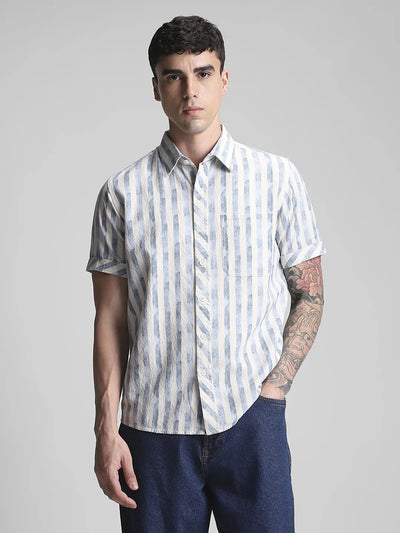 Teal Blue Striped Shirt