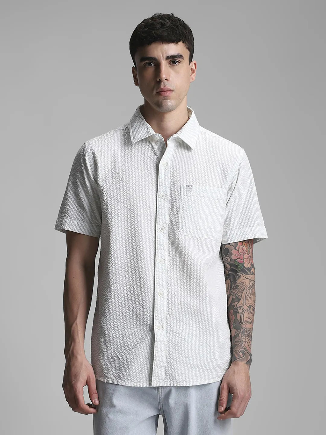 Green Striped Textured Shirt