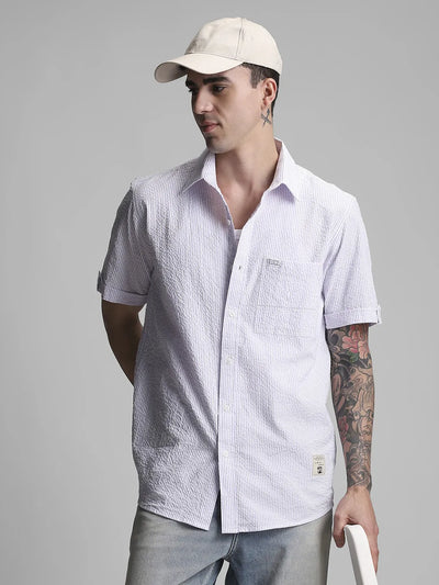 Purple Striped Textured Shirt