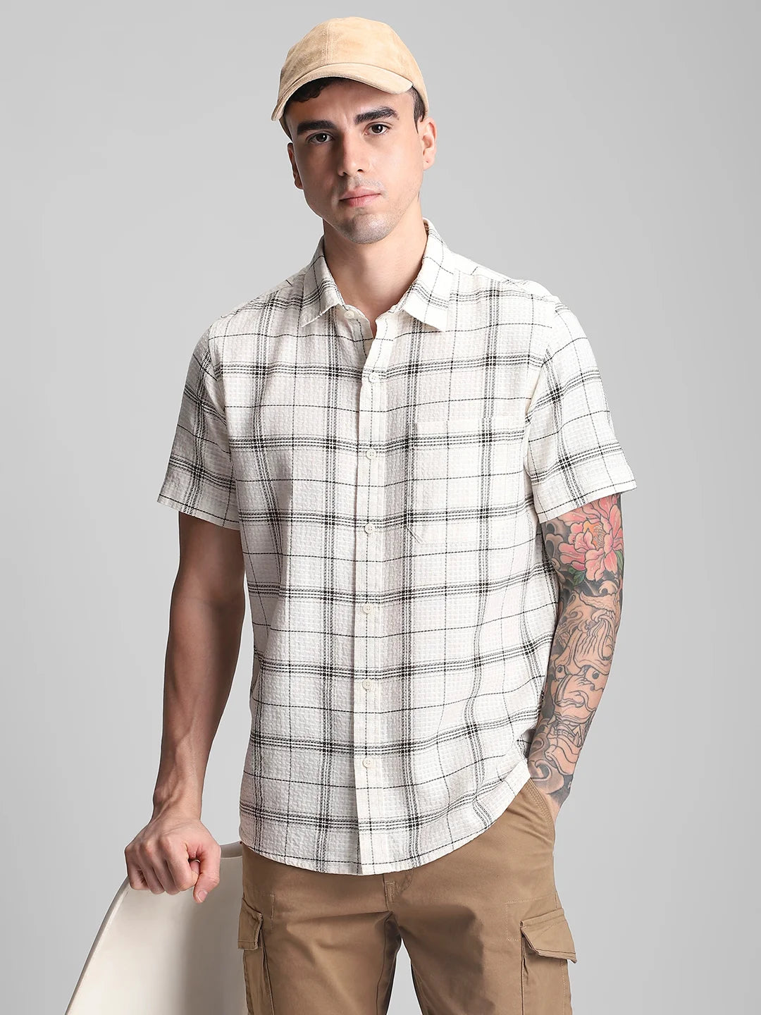 Cream Checkered Shirt