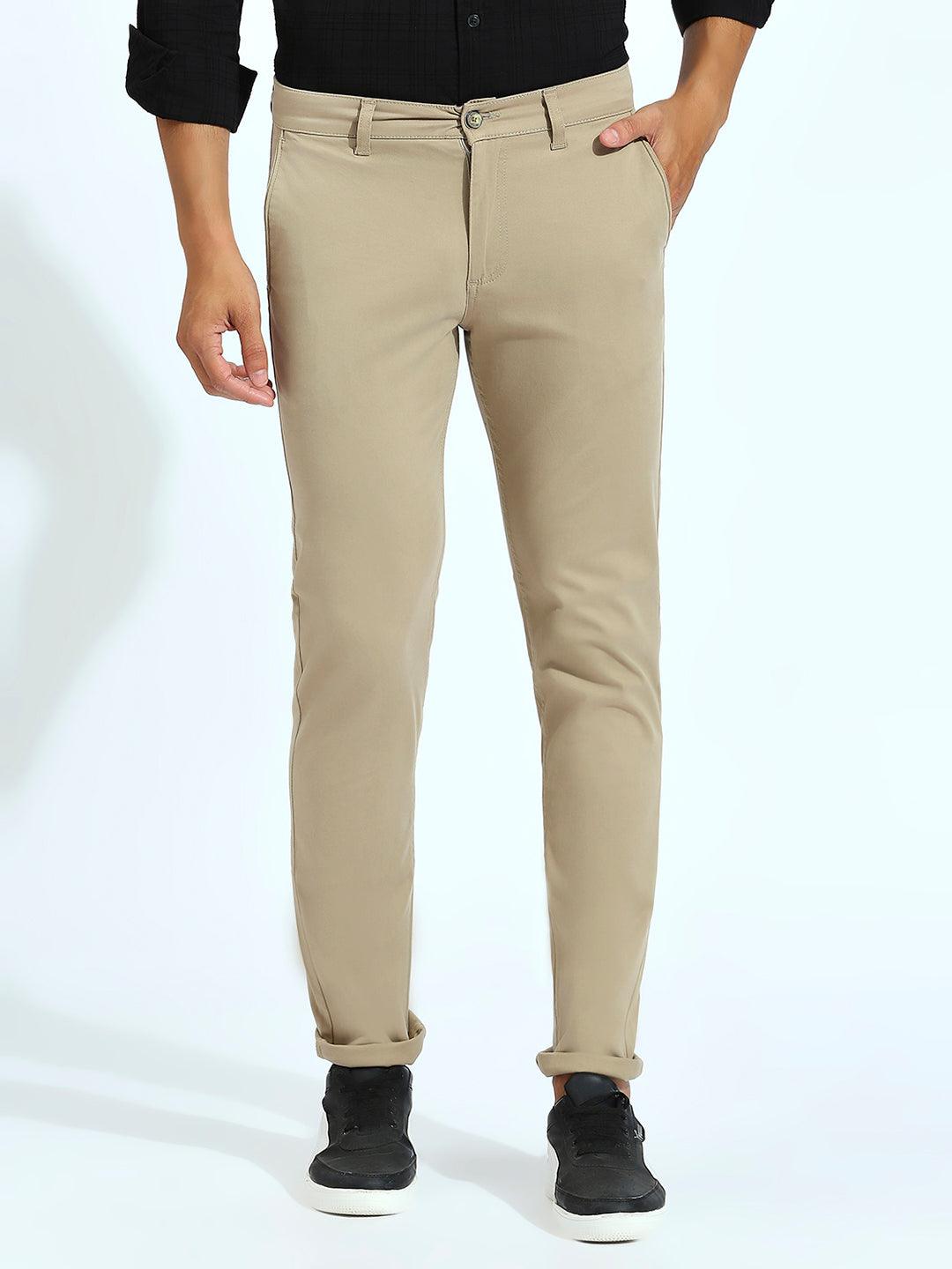 Beige Tapered Narrow Fit Chino Pants