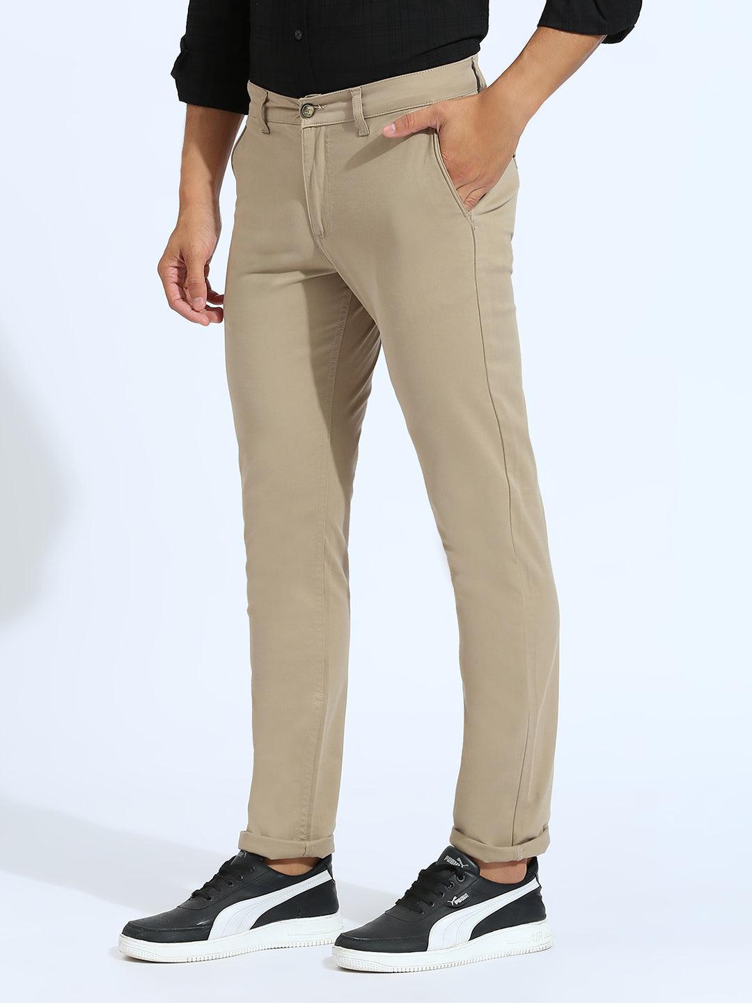 Beige Tapered Narrow Fit Chino Pants