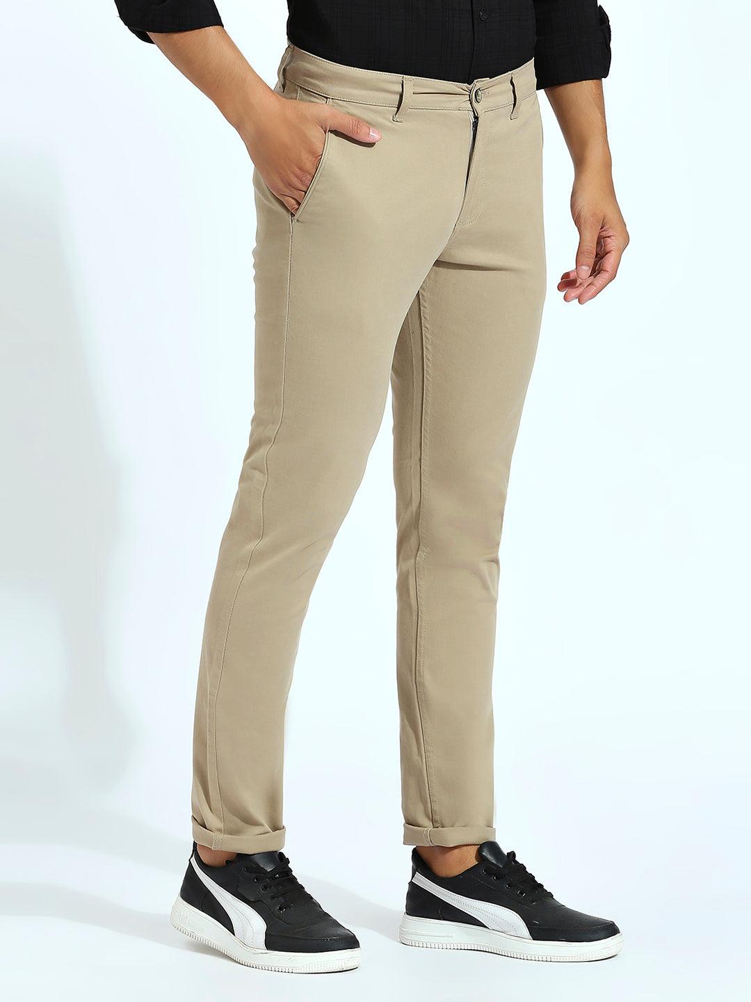 Beige Tapered Narrow Fit Chino Pants