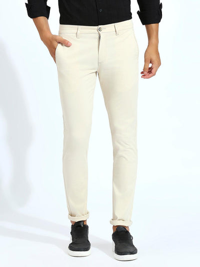 Cream Tapered Narrow Fit Chino Pants