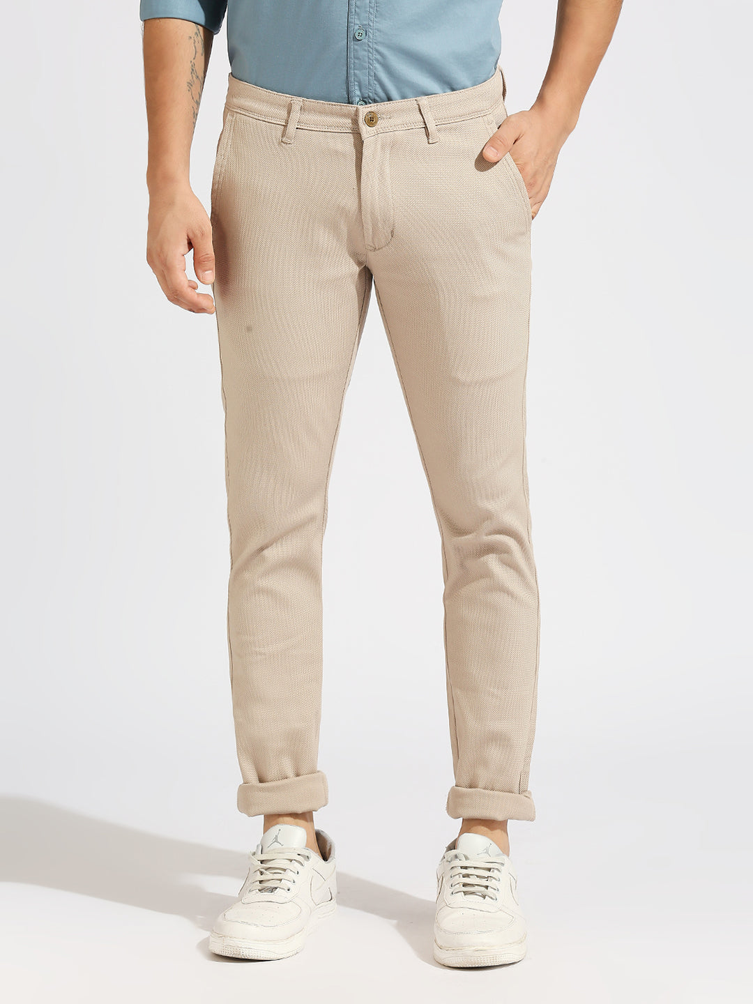 Beige Tapered Narrow Fit Trouser