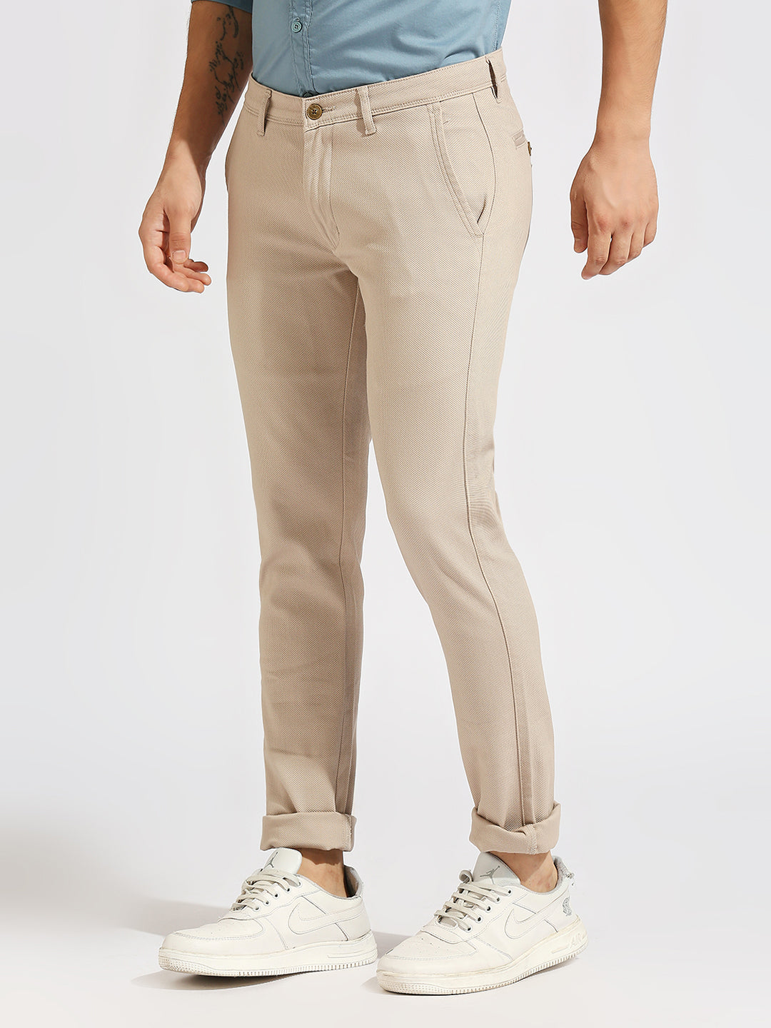 Beige Tapered Narrow Fit Trouser