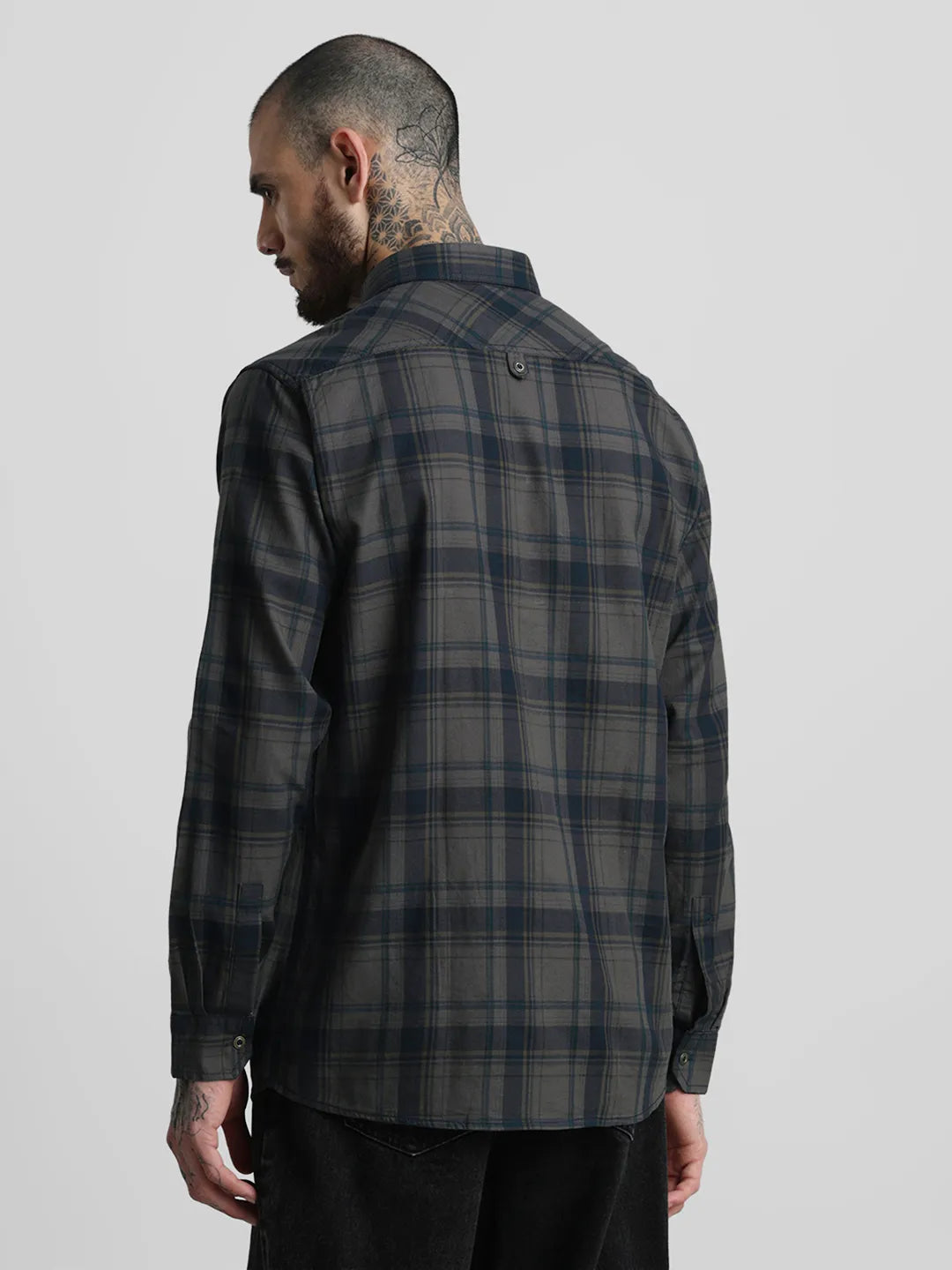 Dark Grey Slim Checks Shirt