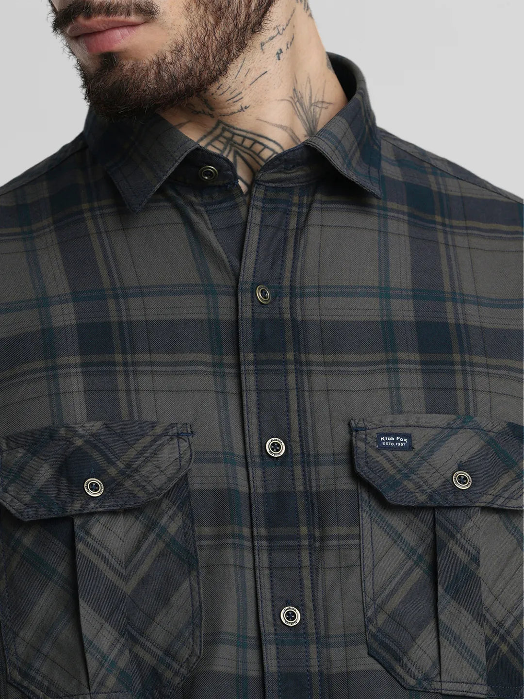 Dark Grey Slim Checks Shirt