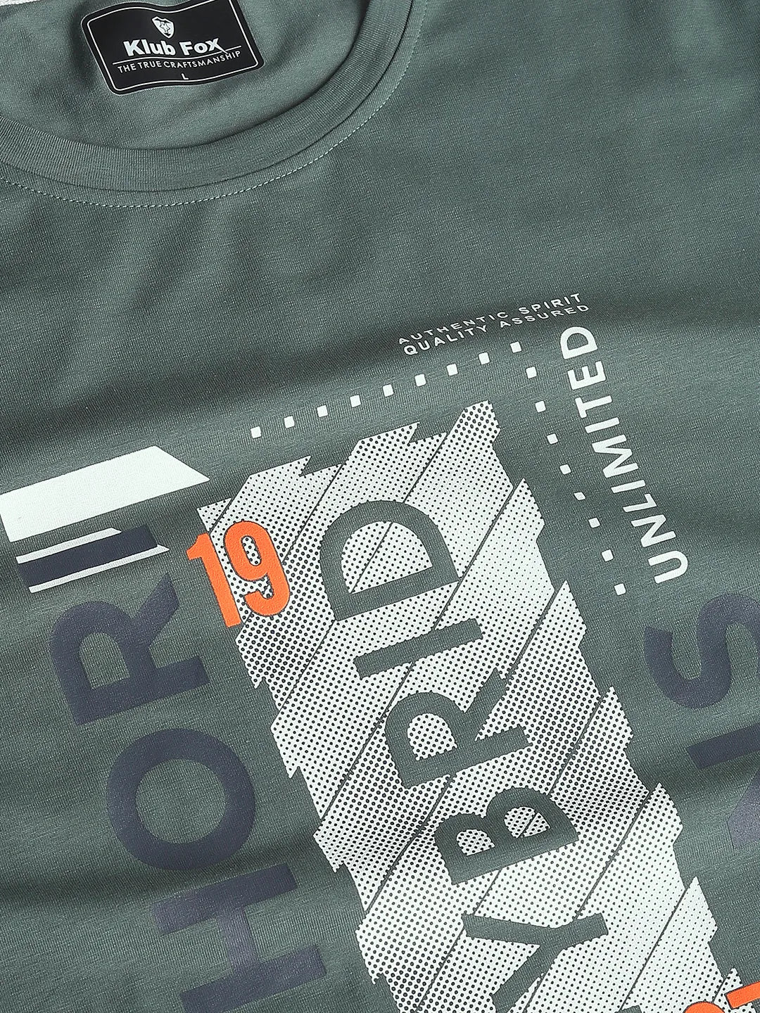Dusty Green Printed Round Neck T-Shirt
