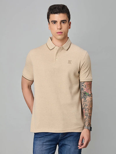 Beige Melange Polo T-Shirt