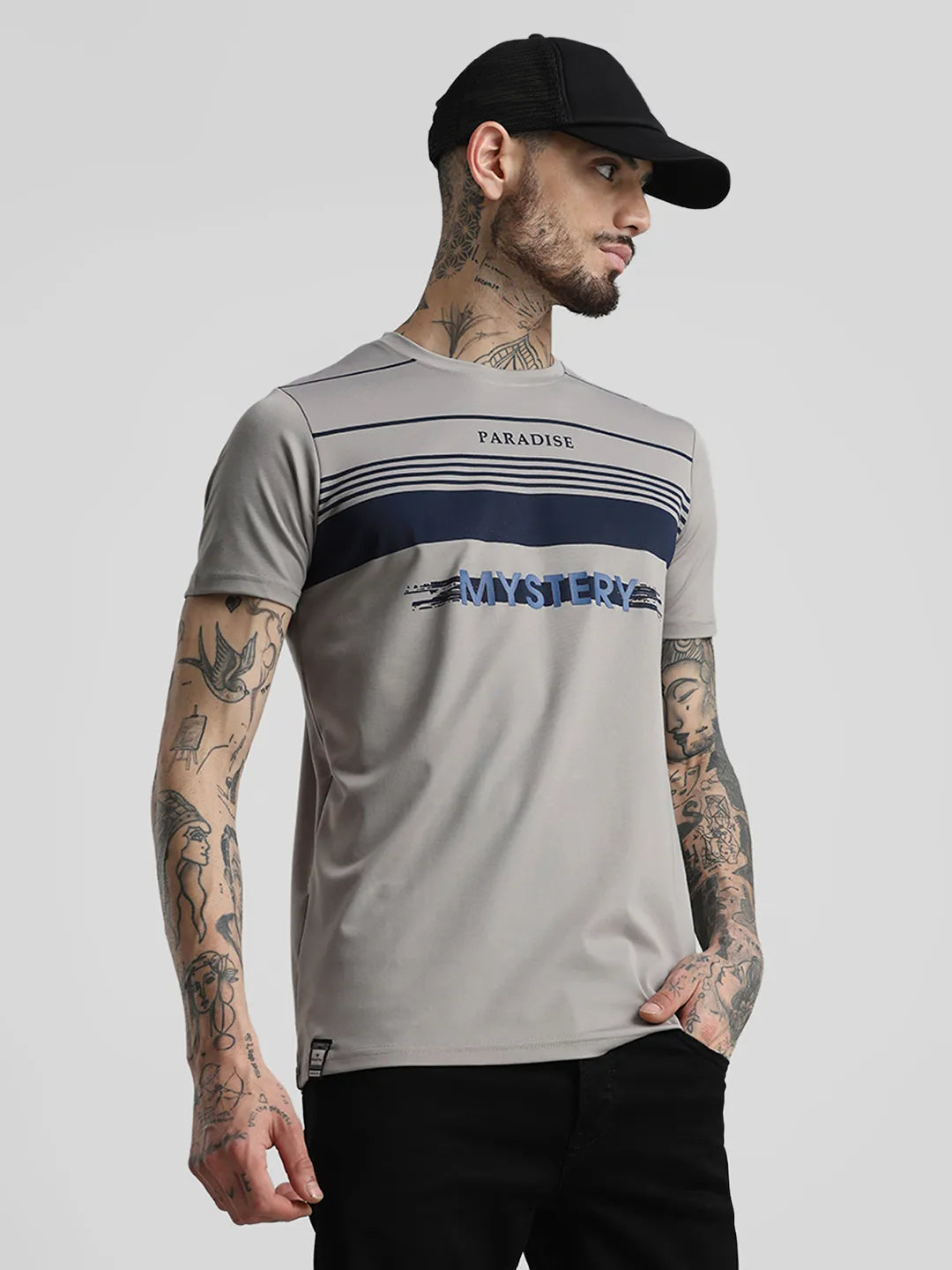 Grey Printed Round Neck T-Shirt