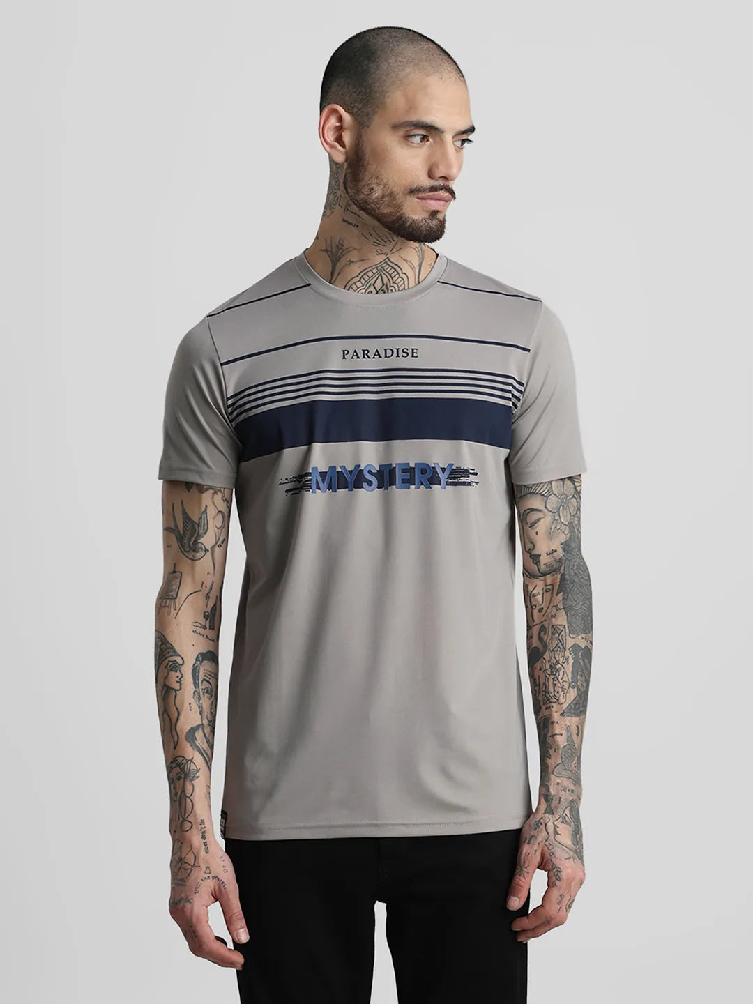 Grey Printed Round Neck T-Shirt