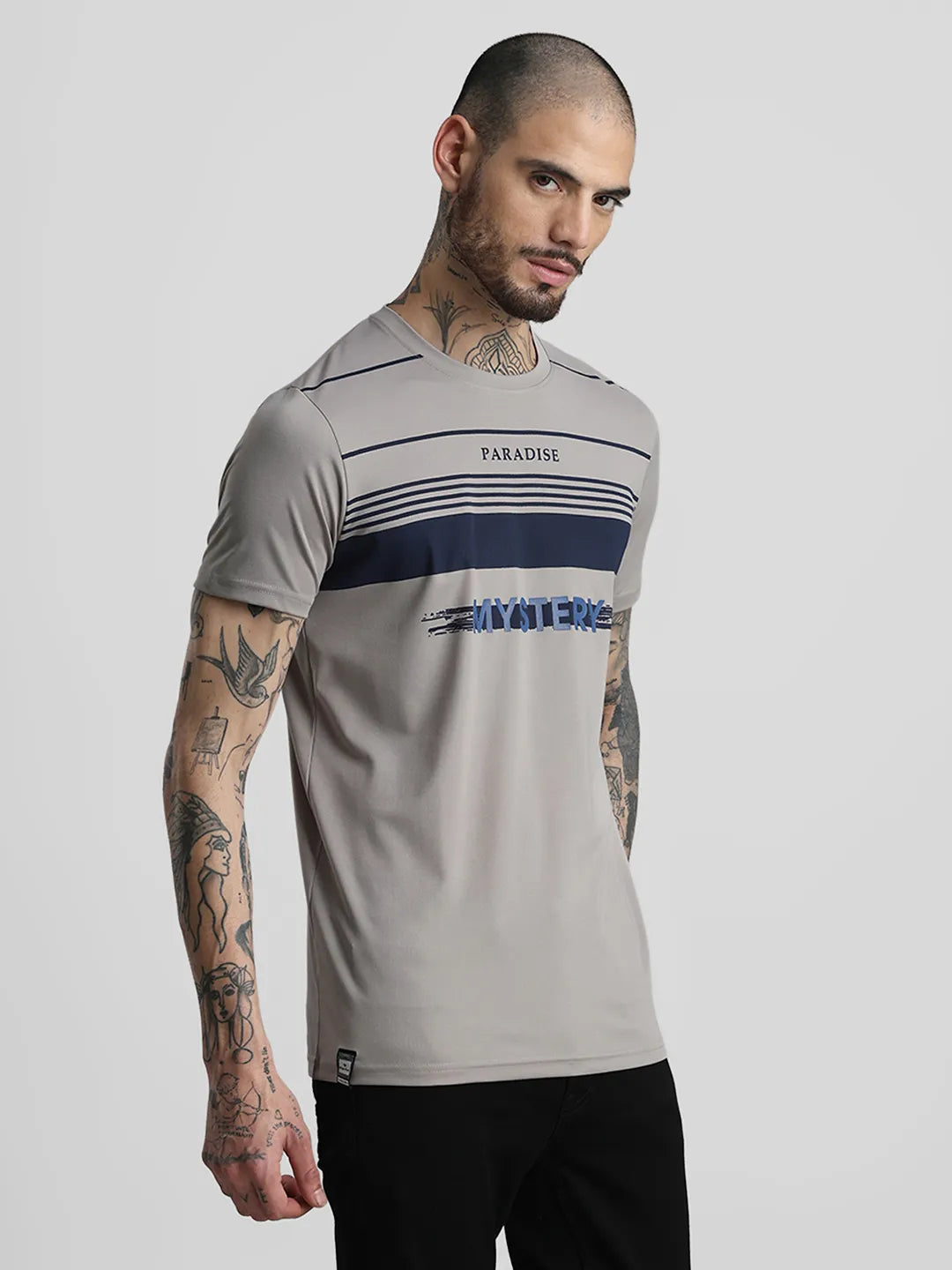 Grey Printed Round Neck T-Shirt