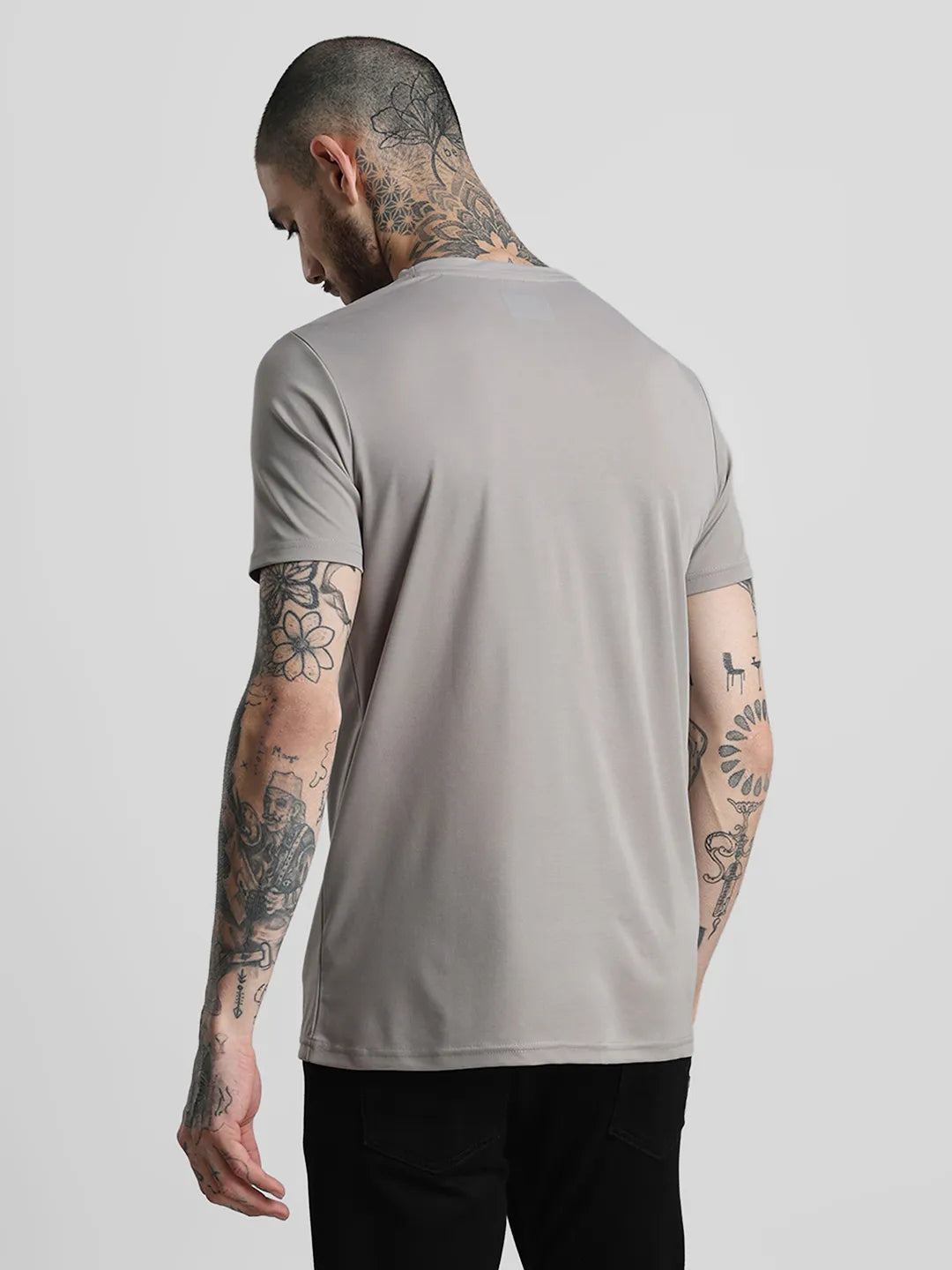 Grey Printed Round Neck T-Shirt