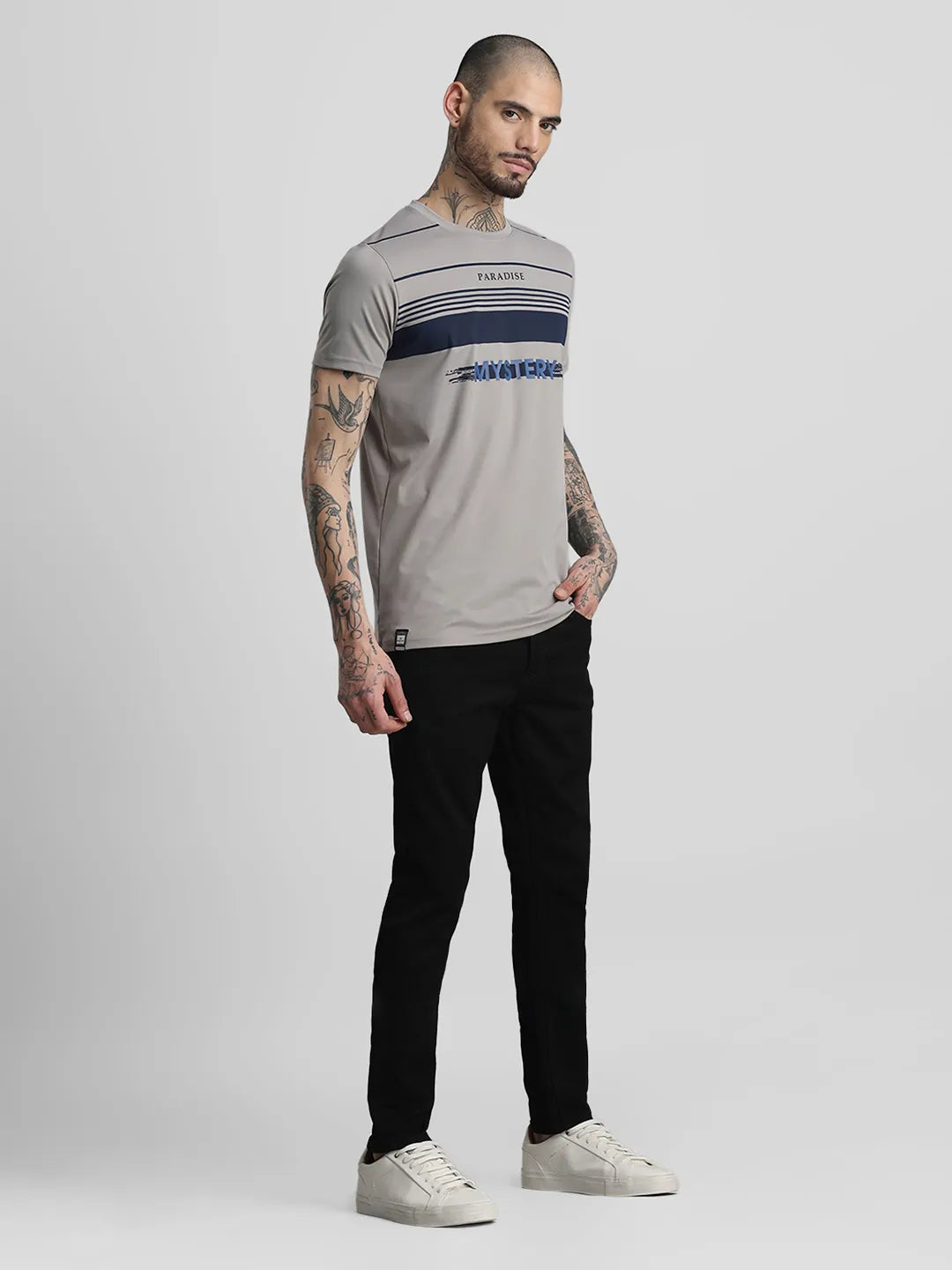 Grey Printed Round Neck T-Shirt
